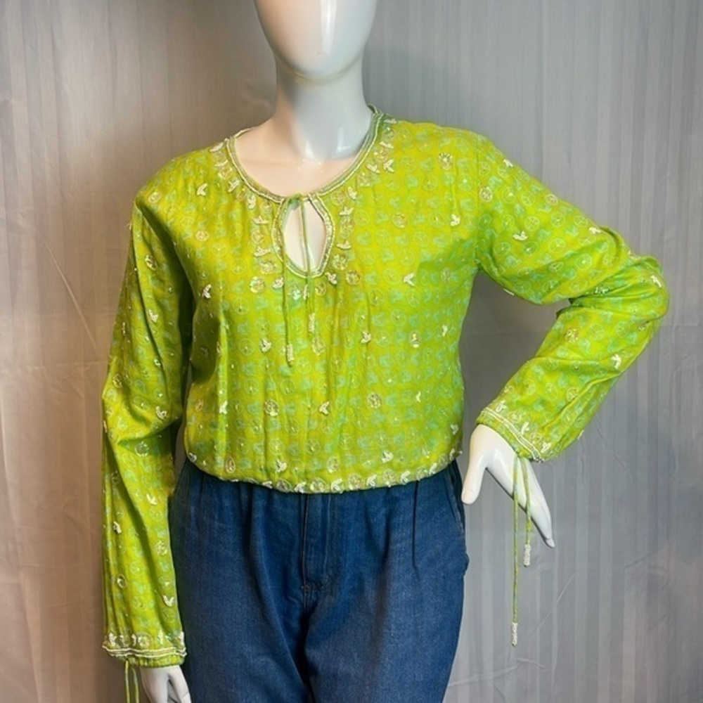 Letarte Handmade Embellished Long sleeve Top Green Size M/L RefHHH